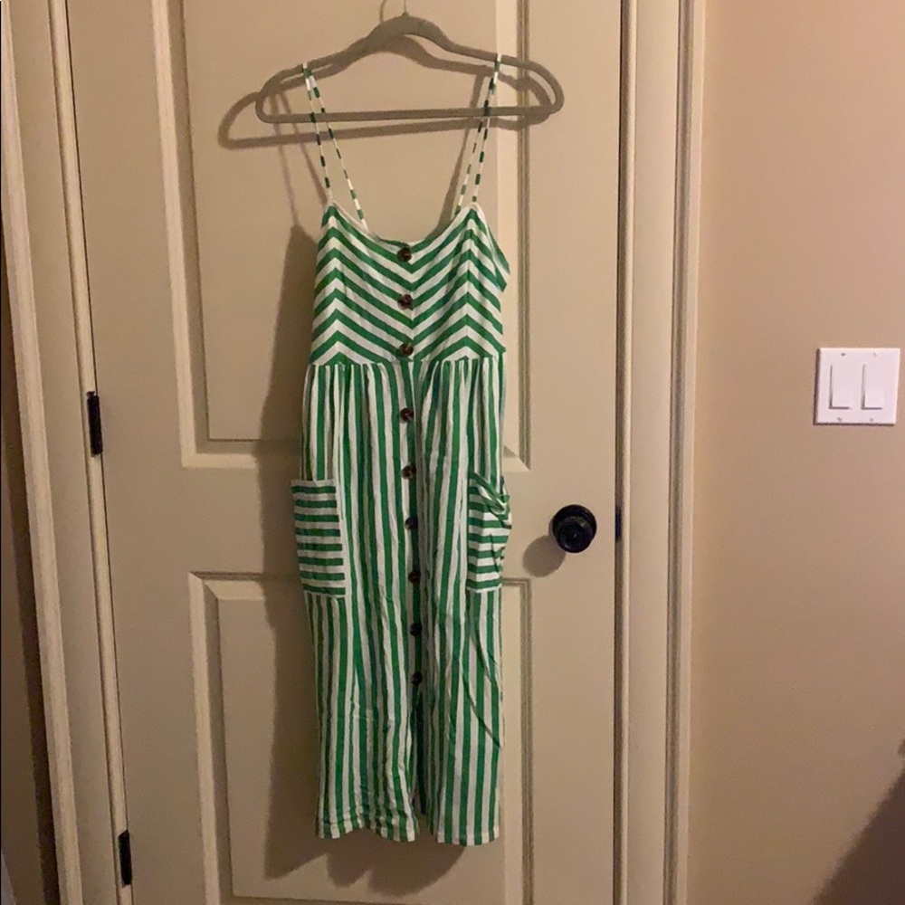 Zara green striped midi dress